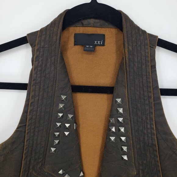 Forever 21 Vintage Y2K Studded Faux Leather Biker Waistcoat Vest M  Brown - Picture 3 of 9